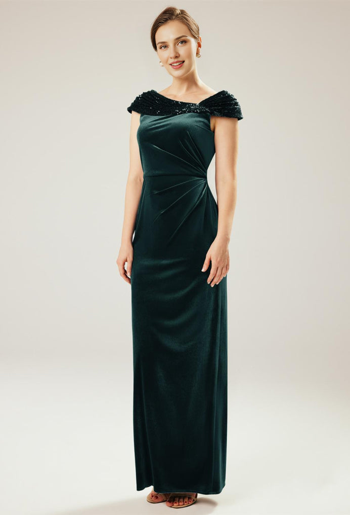 Vestidos formales para mujer, cuello asimétrico, elegantes, sin mangas, largo hasta el suelo, terciopelo, talla personalizada gratis, vestido para madre de la novia